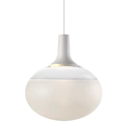 Elyptical frosted glass hanging light with white detail