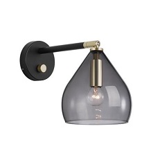 Wall light with smoked glass shade and black & brass frame